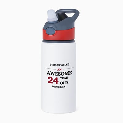 Hacebo® - This is what an awesome 24 year old looks like waterfles met rietje rood - iemand die 24 jaar is geworden - de jarige - verjaardagscadeau - kado - geschenk - gift - leuke verjaardagscadeau - felicitatie - water fles - 650ML