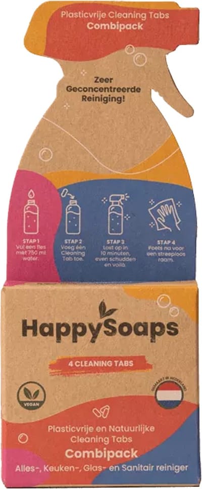 HappySoaps Cleaning Tabs - Combipack met 4 Verschillende Tabs - Allesreiniger, Keukenreiniger, Glasreiniger en Sanitairreiniger - 100% Plasticvrij, Duurzaam & Vegan