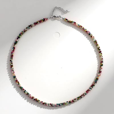 Cavill - Zilveren Ketting - 925 Sterling Zilver - Toermalijn 40,24 ct - Verstelbare Multicolor Ronde Kralen - Elegante Dames Halsketting
