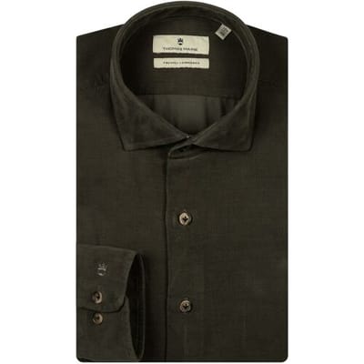 Thomas Maine Overhemd Roma Fine Corduroy Uni Color Modern Kent Groen / male