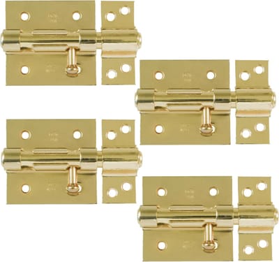 AMIG schuifslot/plaatgrendel - 4x - staal - 7cm - messing - incl schroeven - deur - raam - geschikt voor hangslot (niet inbegrepen)