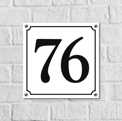Huisnummerbord Wit Dibond Deluxe - Nummer 76 - incl. bevestiging | - naambord - nummerbord - voordeur