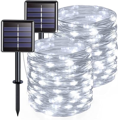 LED-zonnelamp met acht standen, lichtsnoer met sterrenhemel, decoratief lichtsnoer voor buiten, kerstsfeer - koud wit, 7 meter, 50 lampjes