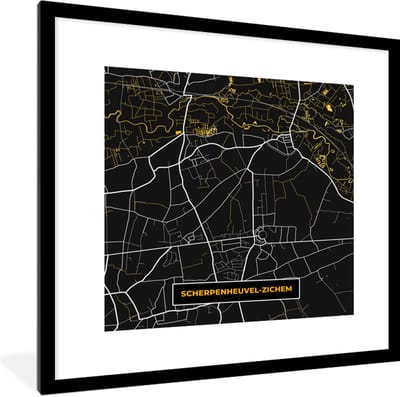 Fotolijst incl. Poster - Plattegrond - Kaart - Scherpenheuvel-Zichem - Stadskaart - Goud - 40x40 cm - Posterlijst