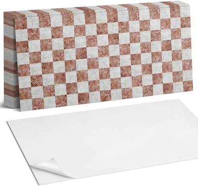 Coloray Plaktegels - Marmeren schaakbordpatroon Zelfklevende Wandtegels - 40 cm x 20 cm - Bruin Plaktegels - 10 stuks - Rechthoek PVC Tegels - Plaktegels Badkamer - Vloertegels Zelfklevend - Vinyl Tegels Zelfklevend - Portugese Tegels