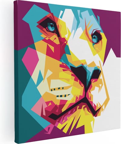Artaza Canvas Schilderij Gekleurde Leeuwin - Abstract - Kleur - 80x80 - Groot - Foto Op Canvas - Canvas Print