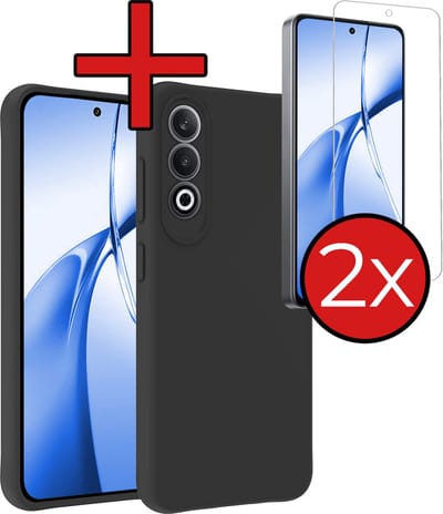 Hoesje - Met 2x Screenprotector - Geschikt voor OnePlus Nord CE4 - Sterk & Shockproof - Telefoon Hoes - Back Cover - Siliconen Case - Telefoonhoes - Zwart