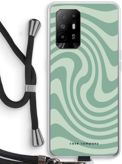 Case Company® - Hoesje met koord geschikt voor Oppo A94 5G hoesje met Koord - Swirl Groen - Telefoonhoesje met Zwart Koord - Bescherming aan alle Kanten en Over de Schermrand