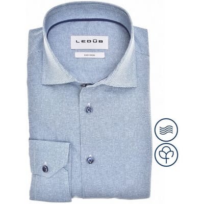 Ledub modern fit overhemd - popeline - middenblauw dessin - Strijkvriendelijk - Boordmaat: 41
