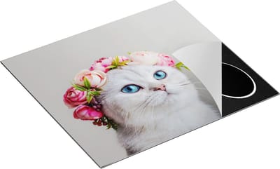 Chefcare Inductie Beschermer Kat met een Bloemen Kroon - 60x50 cm - Afdekplaat Inductie - Kookplaat Beschermer - Inductie Mat