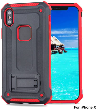Ntech hoesje Geschikt voor iPhone X / Xs - Armor hoesje met Kickstand Grijs & Rood