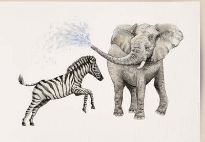 World of Mies poster olifant en zebra - A4 - mooi dik papier - Snel verzonden! - tropisch - jungle - dieren in aquarel - geschilderd door Mies