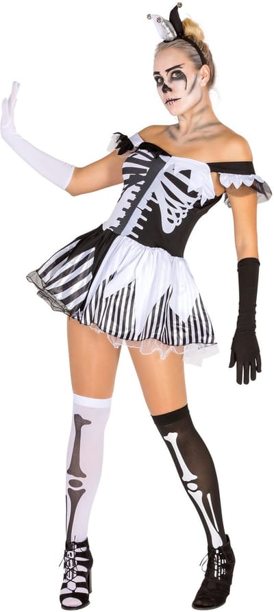 dressforfun - vrouwenkostuum Black-White-Skeleton S - verkleedkleding kostuum halloween verkleden feestkleding carnavalskleding carnaval feestkledij partykleding - 300117