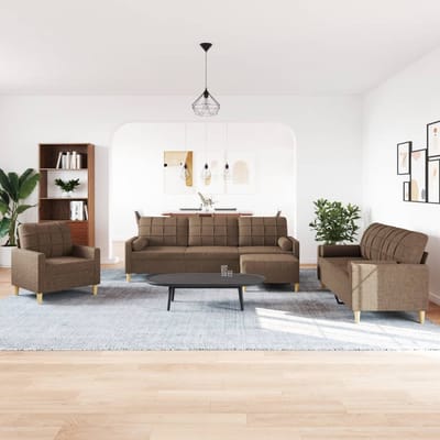 vidaXL - 4-delige - Loungeset - met - voetenbank - en - kussens - stof - bruin