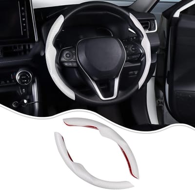 Carbon Fiber Stuurwielhoes voor Auto's - Universele Stuurwiel Covers en Decoraties - Geschikt voor de meeste modellen, 2 stuks, 37-38 cm (Wit)