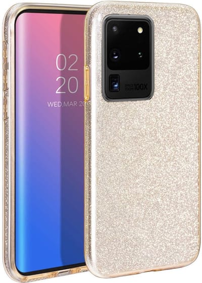 HB Hoesje Geschikt voor Samsung Galaxy S20 Ultra - Siliconen Glitter Back Cover - Goud