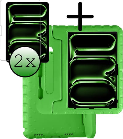 Hoesje Geschikt voor Apple iPad Pro (2024/2025) - 13 inch - Met 2x Screenprotector - Kinderhoes Shockproof Bumper - Kidsproof Case - Tablet Hoes - Kinder Hoes Cover - Groen