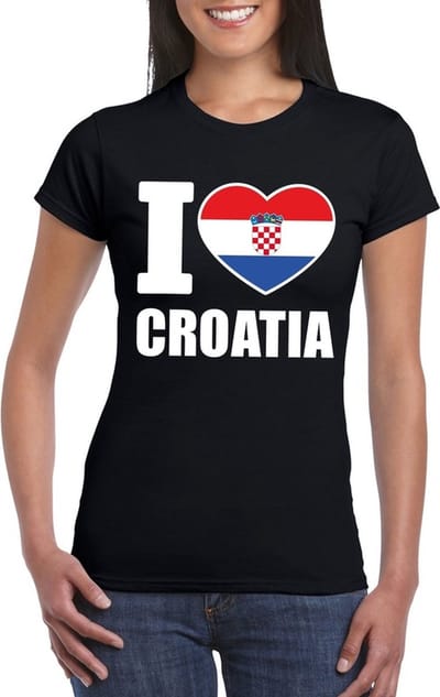Kroatie supporters kleding t-shirt - voor dames - zwart - met vlag kleuren print - korte mouwen S