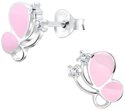 Joy|S - Zilveren elegante vlinder oorbellen - roze met zirkonia