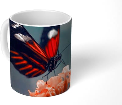Mok - Koffiemok - Vlinder - Bloemen - Insect - Mokken - 350 ML - Beker - Koffiemokken - Theemok
