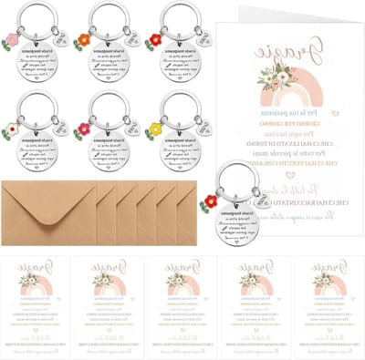 6 Sets Bedankcadeautjes voor Leerkrachten - Sleutelhangers, Regenboog Wenskaarten en Enveloppen voor Schoolafsluiting en Kerstfeest