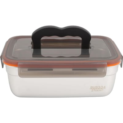 304 Roestvrijstalen Voedselopbergcontainer Metalen Luchtdichte Lunchbox met Handvat voor Thuis Koelkast L gray