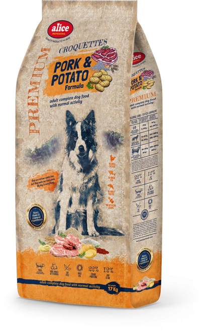 Alice Pork & Potato - Hondenvoer - Hondenbrokken - voor volwassen honden van alle middelgrote tot grote rassen - 17kg