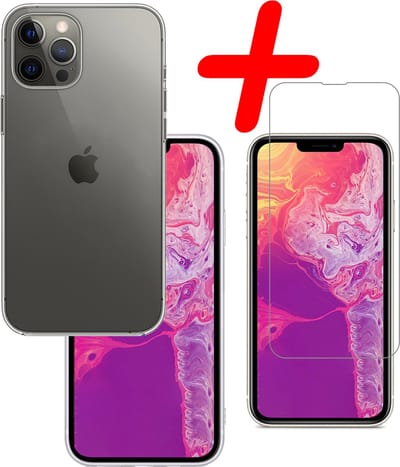 Hoesje Met Screenprotector - Geschikt voor Apple iPhone 14 Pro - Sterk & Shockproof - Back Cover - Siliconen Case - Telefoon Hoes - Transparant