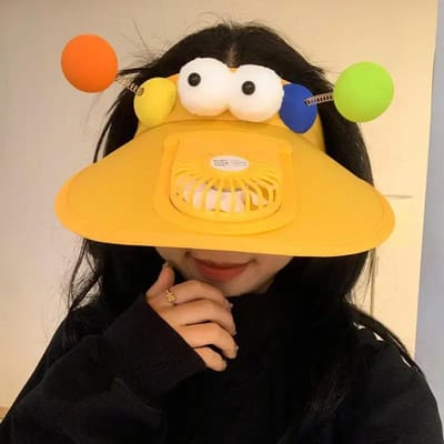 Chapeau Ventilateur Drôle Dessin Animé Étudiant Été Mignon Dessin Animé Rechargeable Protection Solaire Chapeau Respirant Air Haut Chapeau Soleil Tendance orange