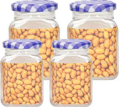 Plasticforte Weckpotten/inmaakpot set Classic - 4x - 375/500 ml - kunststof - draaideksel - blauw