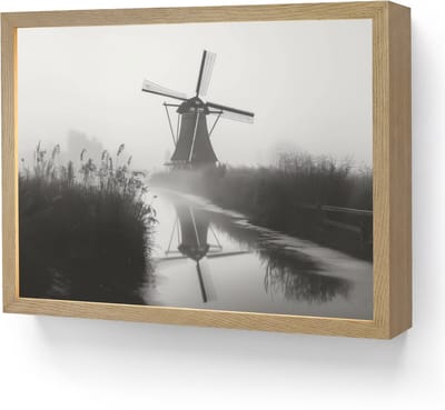 Wandlamp 40x30 cm - Oplaadbaar - Molen - Weerspiegeling - Landschap - Water - Wandlampen binnen woonkamer - Slaapkamer lamp - Decoratieve nachtlamp - Vloerlamp draadloos