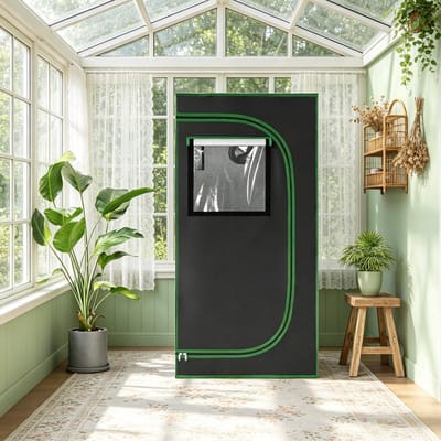 MODFU - Kweektent - Verstelbare Ventilatie - Lichtdichte Ruimte - Voor Binnen - Oxfordstof En Staal - Zwart Groen - 60 x 60 x 120 cm