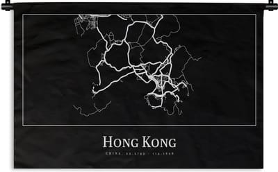 Wandkleed - Wanddoek - Hong Kong - Kaart - Stadskaart - Plattegrond - 90x60 cm - Wandtapijt