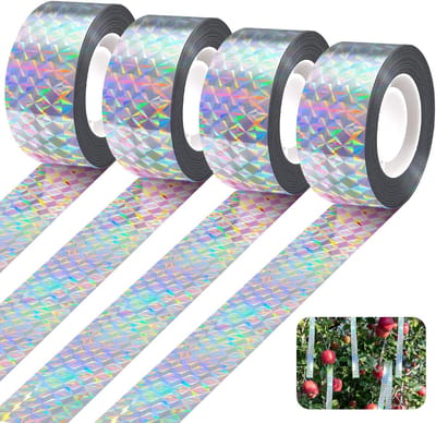 Vogelverjager Reflecterende Tape, 4 Rollen van 50m x 2,4cm, Anti-Vogel Tape Set voor Duiven Verjagen, Spreeuwen Afweermiddel, Bescherming voor Tuinen en Fruitbomen