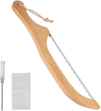 Dailygoods- Broodboogmes 39,8cm Roestvrij Staal - Gekartelde Snijmachine - Houten Handvat - Multifunctioneel Gereedschap - Inclusief Opbergtas - Voor Zelfgebakken Brood - Broodsnijder