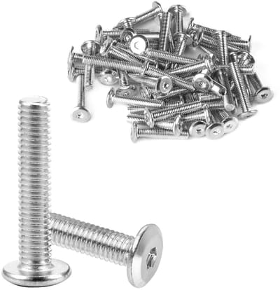 50 Stuks M6 Schroeven Set, M6 x 30mm Platte Kop Schroeven met Zeskant, Volledig Gewikkeld voor Meubels, Bedden, Tafels en Stoelen