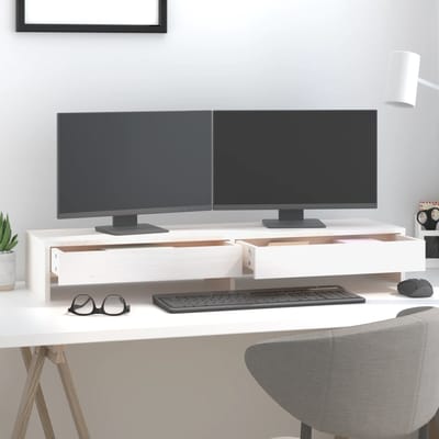 vidaXL - Monitorstandaard - 100x27x15 - cm - massief - grenenhout - wit
