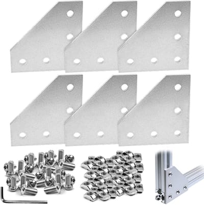 6x Aluminium L-Hoekverbinder 3030 voor 30x30 Profielen - Inclusief Bevestigingsmateriaal