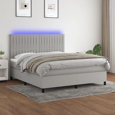 vidaXL - Boxspring - met - matras - en - LED - stof - lichtgrijs - 180x200 - cm