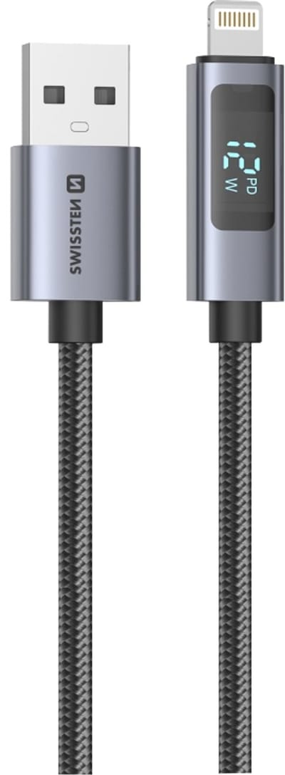 Swissten LCD USB-A naar Lightning Kabel - 1,5 M - Geschikt voor iPhone 7/8/X/XS/XR/11/12/13/14 - Zwart