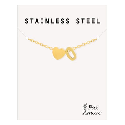 Letter O Armband Goudkleurig - Stainless Steel - Initiaal & Hartje Hanger - Initialen Armband op Cadeau Kaartje - Pax Amare - 15,5cm + 5cm verstelbaar