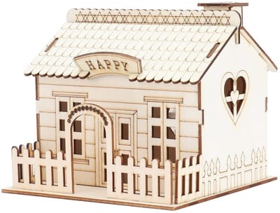 Allecto - Houten Villa Huis Spaarpot - LED-licht Decoratie - Ruime opbergruimte - Houtkleur - Spaarvarken voor thuis - Geschikt voor kinderen - Dec...
