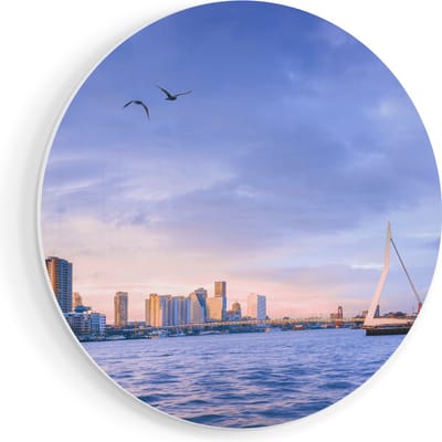 Artaza Forex Muurcirkel Rotterdamse Skyline Aan Het Water - 40x40 cm - Klein - Wandcirkel - Rond Schilderij - Wanddecoratie Cirkel