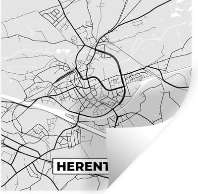 Muurstickers - Sticker Folie - België – Herentals – Stadskaart – Kaart – Zwart Wit – Plattegrond - 100x100 cm - Plakfolie - Muurstickers Kinderkamer - Zelfklevend Behang XXL - Zelfklevend behangpapier - Stickerfolie