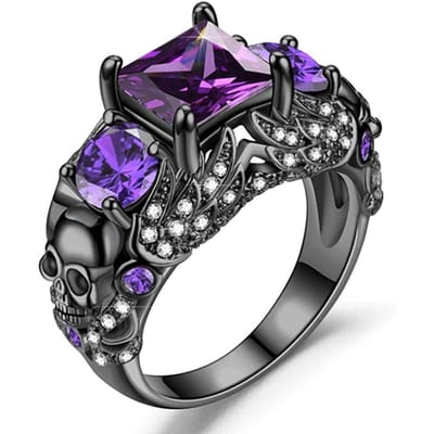 Gotische Ringen/Zwarte Schedelring/Punk Ringen/Robijn Kristallen Ring/Paarse Kristallen Ring/Schedel Ringen voor Vrouwen 10 gray