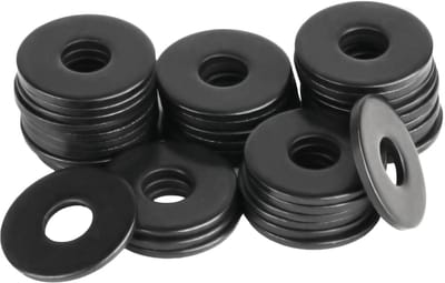 Set van 50 platte ringen M4 zwart roestvrij staal 304 assorti voor schroeven, moeren en draadstangen