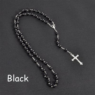 1PC Vintage Rozenkrans Kralen Kruis Jezus Kruisbeeld Maagd Maria Hanger Ketting Mode Sieraden Cadeau zwart