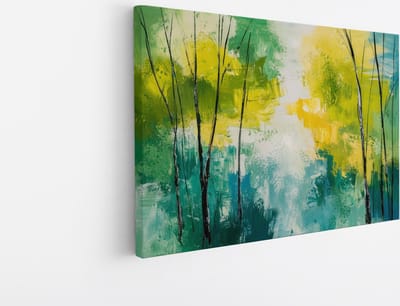 Saammp Canvas Schilderij - Bomen - Geel -Blauw - Groen - Bloemen - Landschap - Natuur - 30x20 - Foto op canvas - Wanddecoratie - Muurdecoratie Woonkamer - Slaapkamer decoratie - Canvas Print