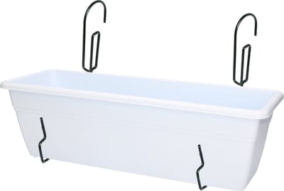 Hangende reling Plantenbak wit rechthoekig 50 x 17 x 15 cm met setje metalen ophang beugels
