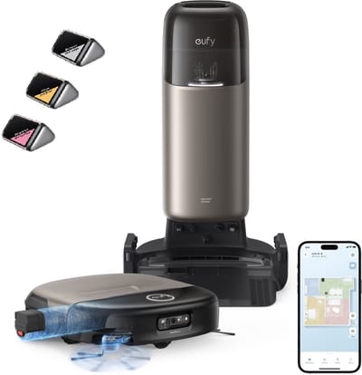 eufy Dweilrobot HydroJet S2 met 3pcs Aromatherapy block, 30kPa AeroTurboTM 2.0-Zuigkracht, Vloerreinigingssysteem 2.0, EcoCleanth Elektrolyse, Randreiniging, Haarvrije DuoSpiralt" Borstels, 12-in-1 UniCleanTM Station